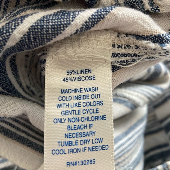 Per Se Striped Linen Blend Pull On Straight Leg Pants Blue Tan and White Size M - Picture 5 of 12